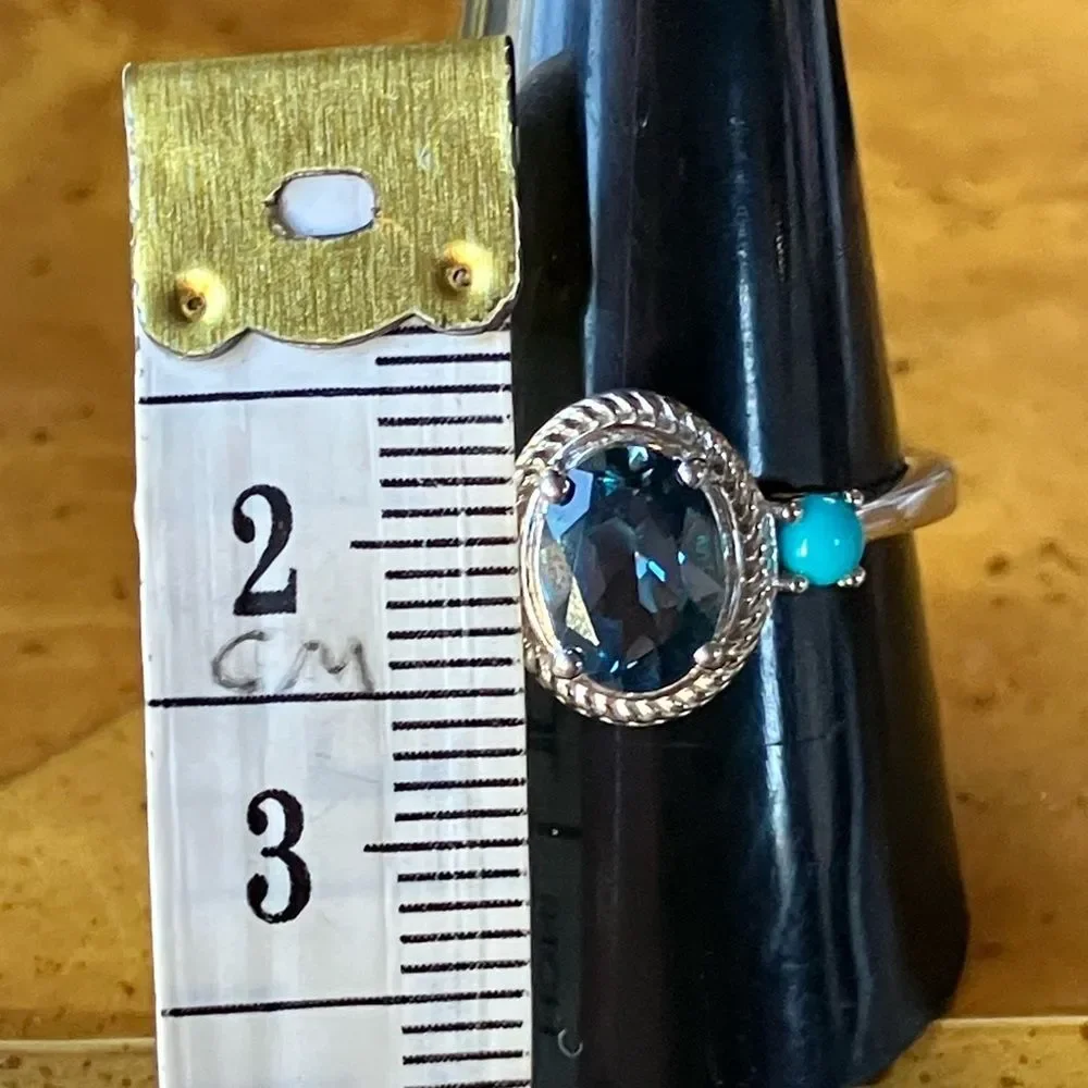 London Blue Topaz Sleeping Beauty Turquoise Sterling Silver Ring Size 10